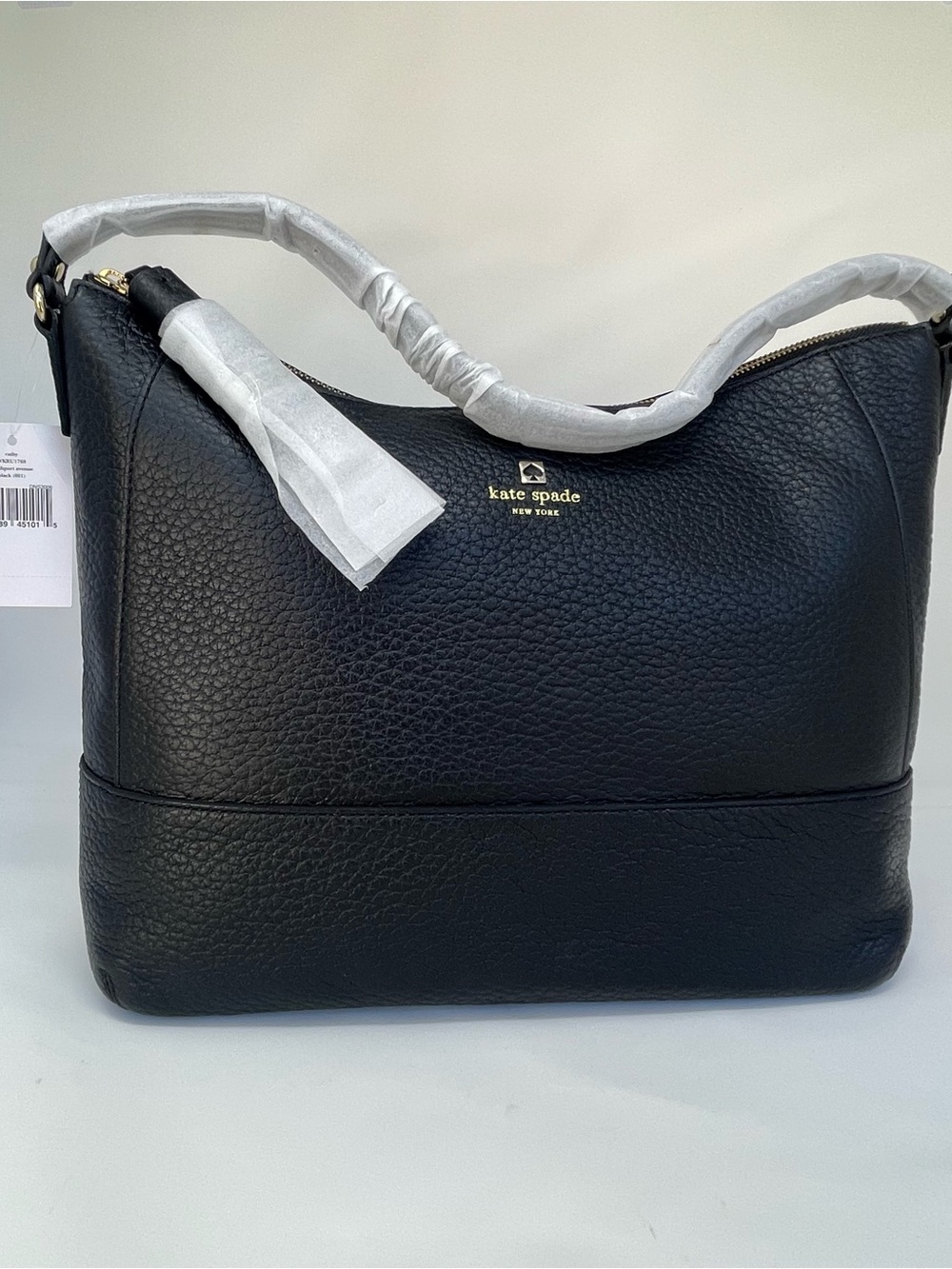 kate spade Black Pebbled Leather Hobo Shoulder Bag with Gold Logo